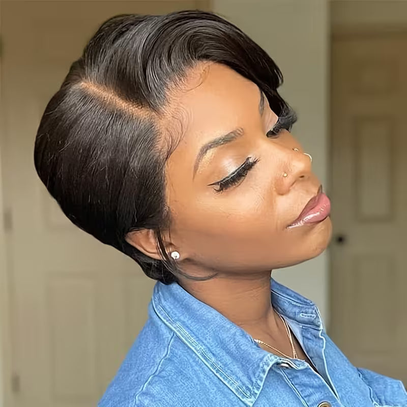 Pixie Cut Human Hair Wig – 13×4 Lace Front | 150% Density | Natural Black