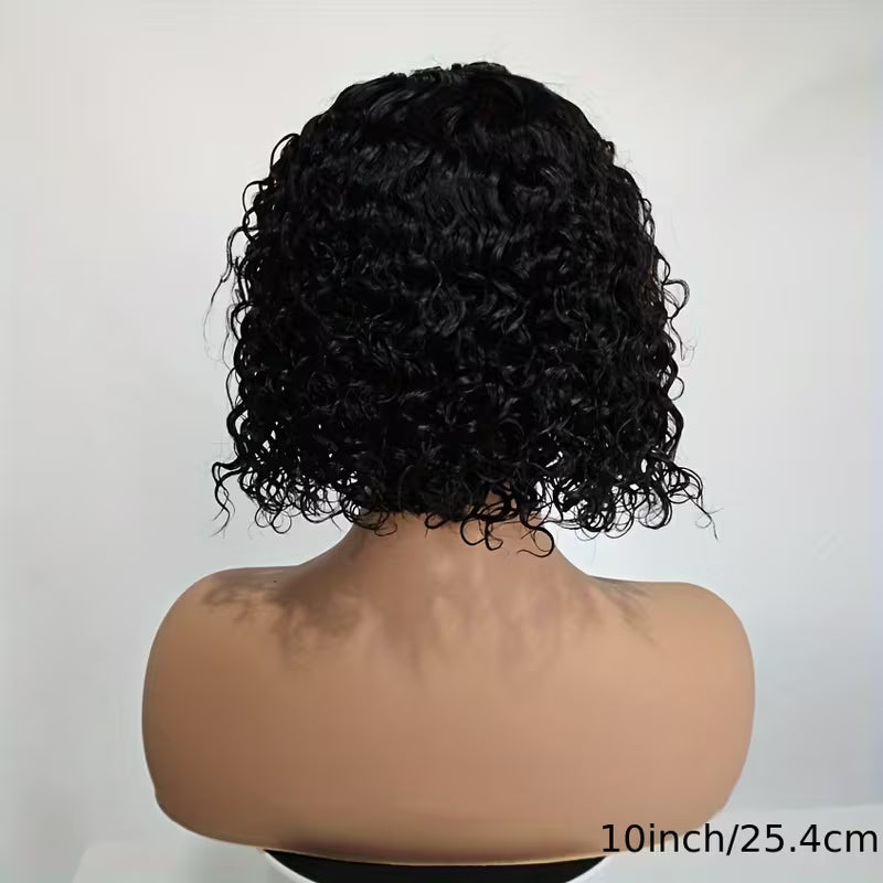 Water Wave Short Bob Human Hair Wig – 4×4 HD Lace Closure | Wet & Wavy | Natural Black